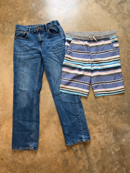 wonder nation Other - Boys Bundle - Blue Striped Shorts and Adjustable Waist Denim Jeans - Size XL